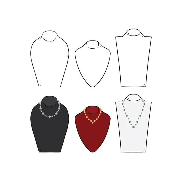 Hand Getekende Vector Illustratie Van Mannequin Sieraden Ketting Display Standaard — Stockvector