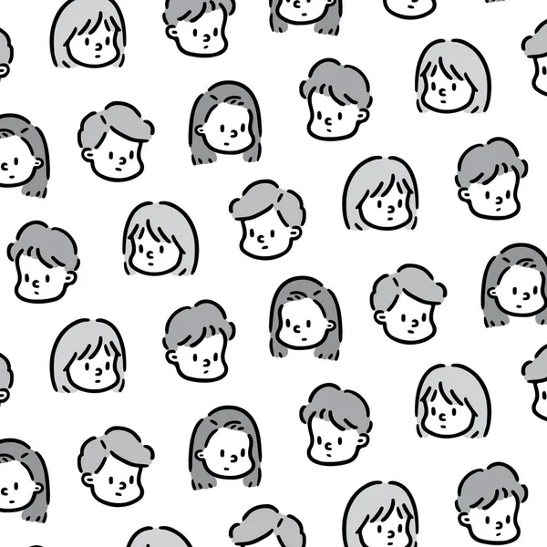 Ručně Kreslené Vektorové Ilustrace Obličeje Dívky Chlapce Vzor — Stockový vektor