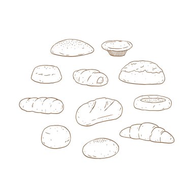 Set of bread and bakery product hand drawn vector illustration.	