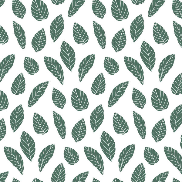 Hand drawn vector illustration of green leaves pattern. Wallpaper.