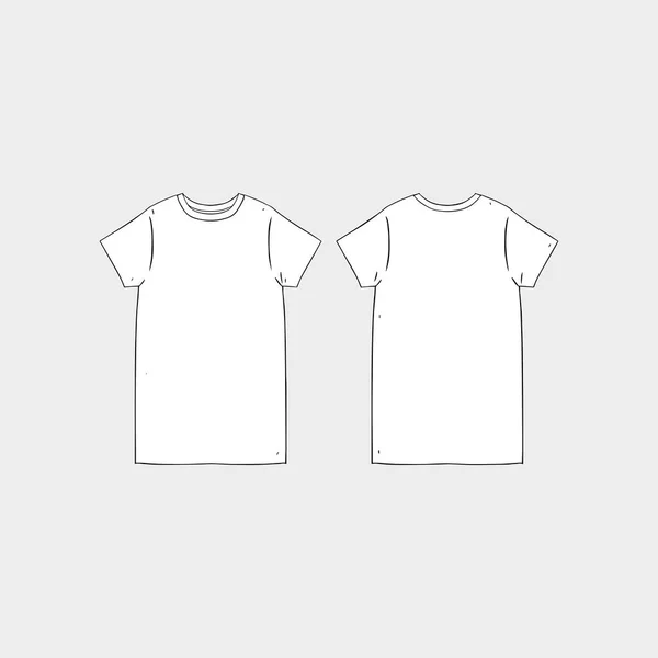 手绘矢量插图的空白妇女短袖T恤衫服装设计模板 前排和后排衬衫两侧 — 图库矢量图片