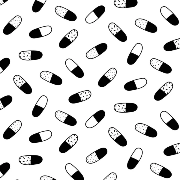 Ilustração Vetorial Desenhada Mão Padrão Medicamento Cápsula Preto Branco —  Vetores de Stock