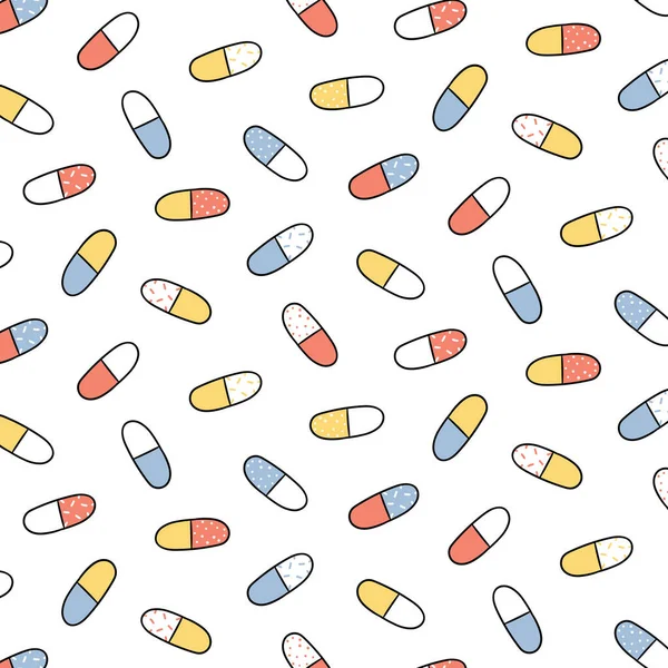 Hand Drawn Vector Illustration Pill Capsule Medicine Pattern Cartoon Style — ストックベクタ