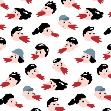 İnsanların el çizimi vektör illüstrasyonları şablondan şikayetçi. Genç adam ve kadın bağırıp çağırıyorlar. Soyut karalama duvar kağıdı.