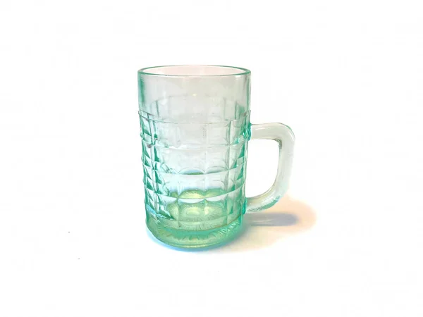 Caneca Transparente Vazia Modelo Velho Transparente Feita Vidro Isolado Fundo — Fotografia de Stock