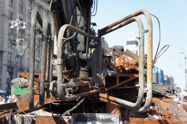 Kyiv, Kyiv Ukraine, August 21 2022: Russian military equipment destroyed. Display for Independence Day parade on Khreshchatyk street