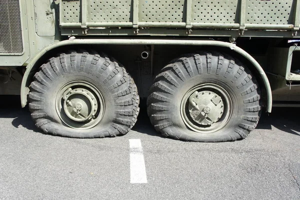 Punctured Flat Tire Military Equipment Armored Personnel Carrier Military Conflict Fotos De Stock