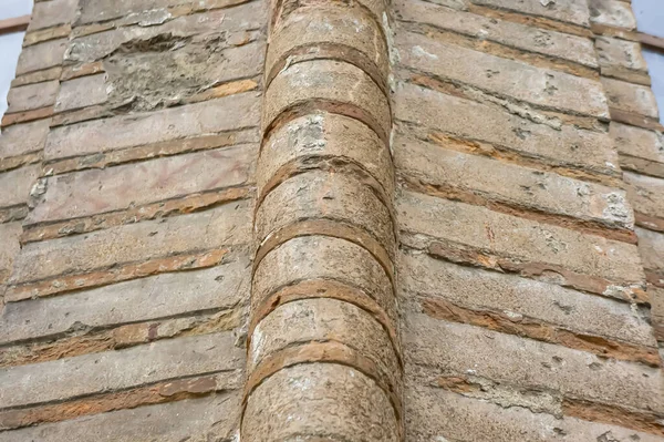 Κοντινό Πλάνο Λεπτομέρεια Από Αρχαίο Τοίχο Τούβλο Του Παλιού Ναού — Φωτογραφία Αρχείου