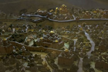 Kiev, Ukrayna 11 Eylül 2022 Eski Kiev 'in yeniden inşası. Eski şehir Kiev Ukrayna 'nın minyatür evleri ve kiliseleri