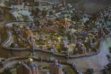 Kiev, Ukrayna 11 Eylül 2022 Eski Kiev 'in yeniden inşası. Eski şehir Kiev Ukrayna 'nın minyatür evleri ve kiliseleri