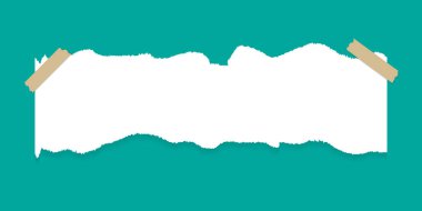 Yapışkan bantlı beyaz kağıt şeritler. Yırtık kenarlı gerçekçi kağıt kırıntıları. Yapışkan notlar, defter sayfalarının parçaları..