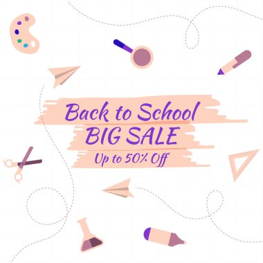 Okula geri dön, metin ve satışta vektör illüstrasyonu