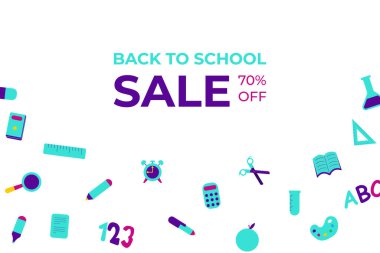 Okula geri dön, metin ve satışta vektör illüstrasyonu