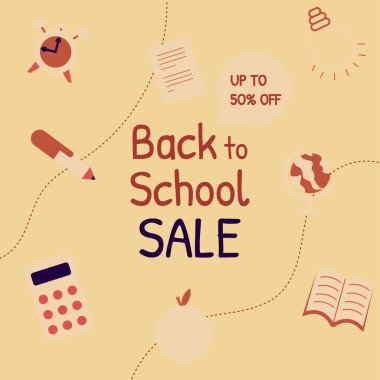 Okula geri dön, metin ve satışta vektör illüstrasyonu