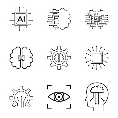 Yapay zeka simgesi çizili sanat tarzı makine akıllı robot ve bulut hesaplama ağı yapay zeka dijital teknolojisi - internet, çözüm, algoritma, vektör illüstrasyonu