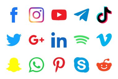 Sosyal Medya Popüler Simge Koleksiyonu. Facebook, Youtube, TikTok, Telegram, WhatsApp, Skype