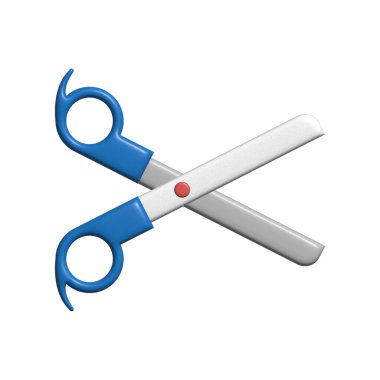 Saplı makas. Eğitim, ilaç, kuaför malzemeleri, kırtasiye malzemeleri. 3d vektör simgesi.