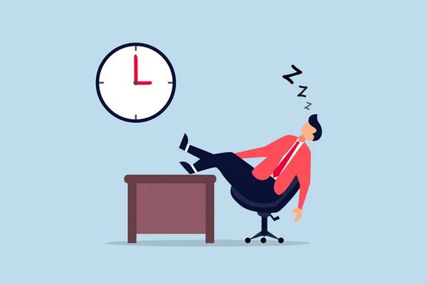 Boredom Sleepy Work Concept Businessman Sleeping Lay Office Chair Alarm — Stock Vector