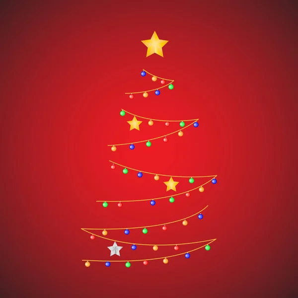 Arbre Noël Avec Des Étoiles Rouges Sur Fond Sombre Illustration — Image vectorielle