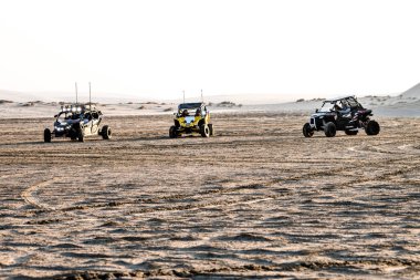 Doha, Katar... 23 Şubat 2018 Katarlı çölün kum tepelerindeki at arabası..