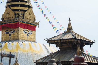 Katmandu, Nepal - 20 Nisan 2019: Budist Swayambhunath Tapınağı (maymun tapınağı) UNESCO Dünya Mirası Alanı.