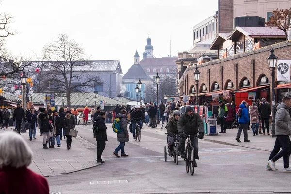Münih Almanya Aralık 2021 Kış Günü Münih Şehir Merkezi Sokak — Stok fotoğraf