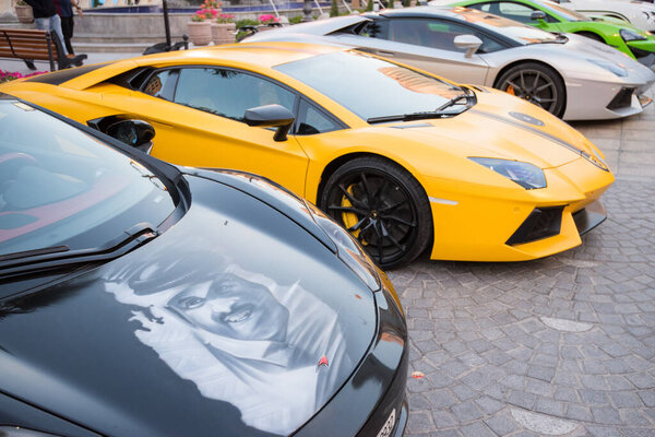 Doha ,Qatar-February 01,2020 : Exhibition of luxury supercars organized by the Qatari team called "Elite supercars" in the area of the artificial island of Pearl.