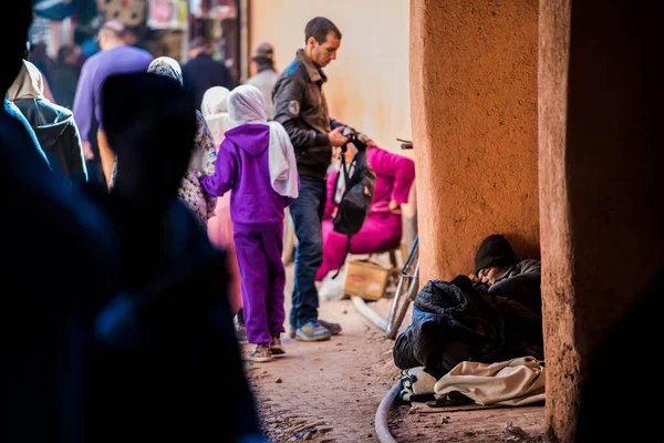 Marrakesh Morocco February 2018 Beggars Homeless Ancient Medina District Marrakech — 스톡 사진