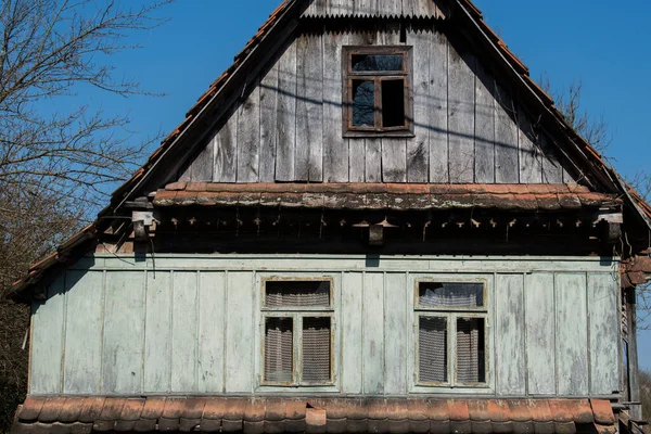 Sunja Kroatien April 2021 Verlassenes Traditionelles Altes Holzhaus — Stockfoto