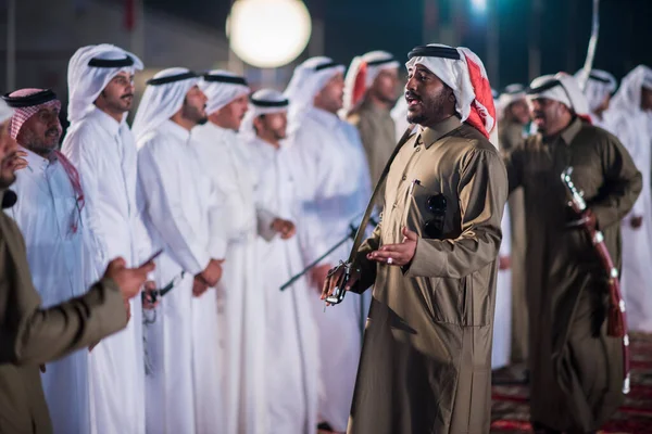 Doha Qatar Dezembro 2017 Música Beduína Tradicional Para Celebração Dia — Fotografia de Stock