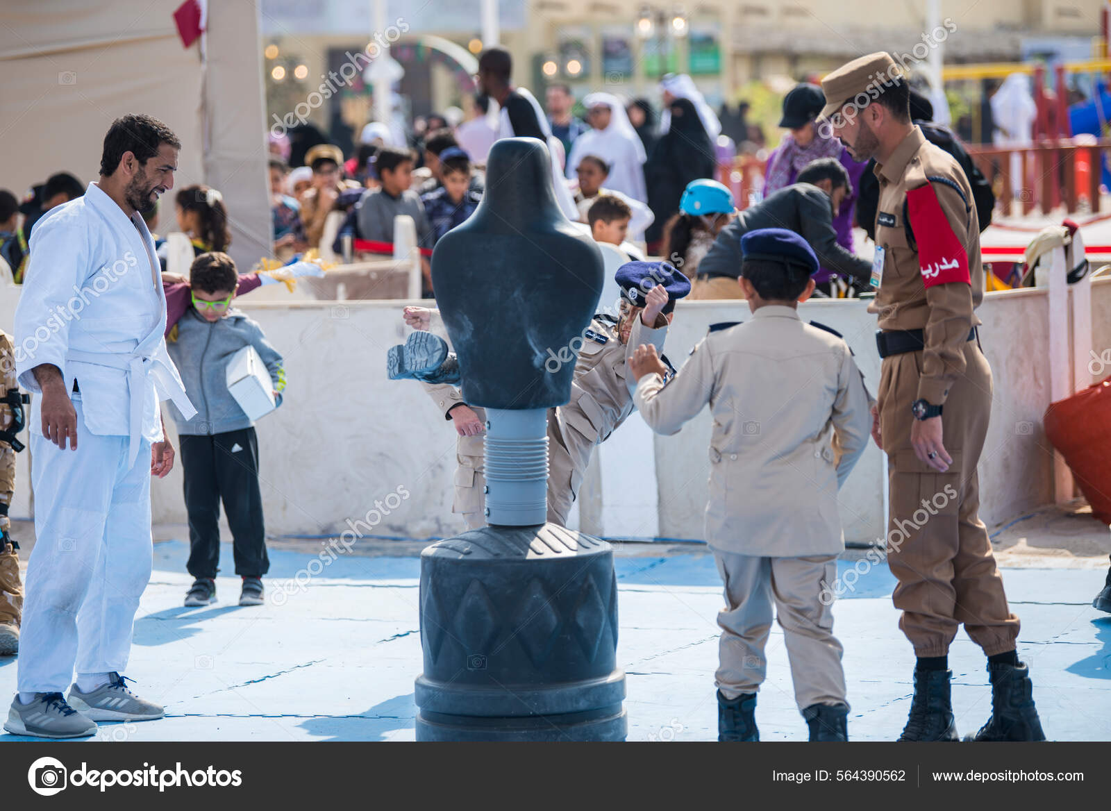 Doha Qatar December 2019 Qatari Children Playing Artificial Condominium 