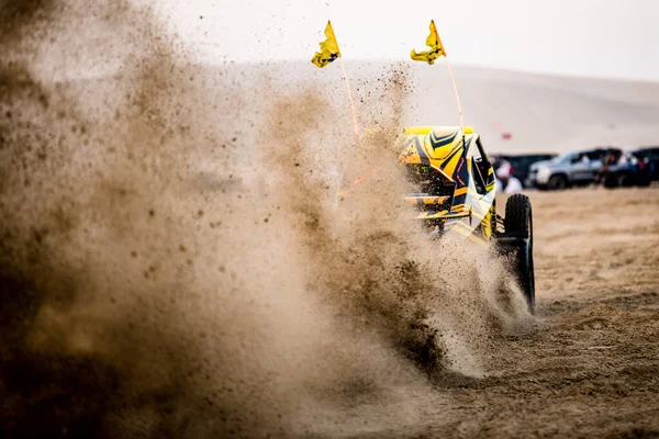 Doha, Katar... 23 Şubat 2018 Katarlı çölün kum tepelerindeki at arabası..