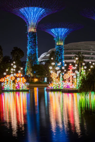 Singapore City Singapura Setembro 2019 Vista Noturna Jardins Junto Baía — Fotografia de Stock