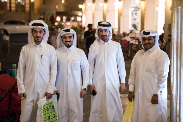 Doha,Qatar-February 15,2020 : Night views of shops and market vendors in the market Souk Waqif.