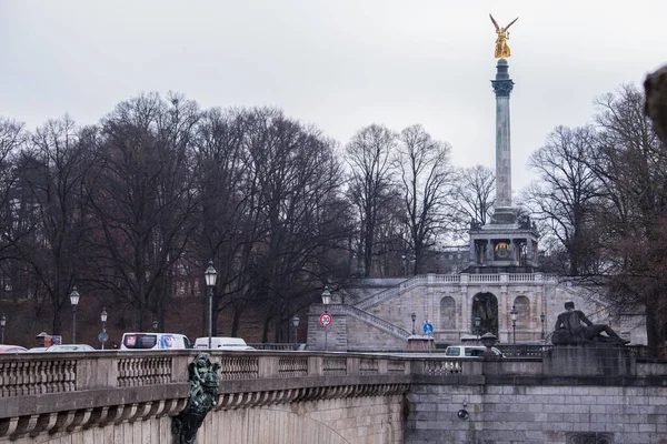 Germany Munich December 2021 Monument Angel Peace Friendsengel Maximilian Park — Zdjęcie stockowe