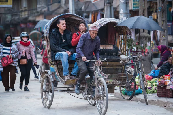 Katmandu Nepal April 2019 Cykelrickshaw Gatorna Katmandu Regionen Nepal Cykelrickshaws — Stockfoto