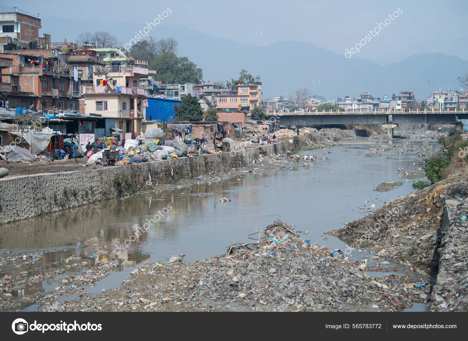 Kathmandu Nepal April 2022 Garbage Plastic Pollution River Bank