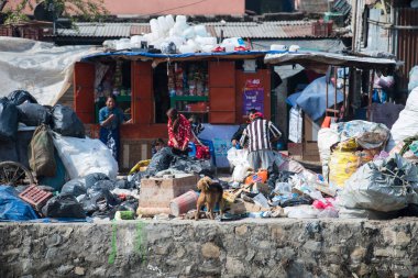 Kathmandu, Nepal,  April 20,2022 : Garbage and plastic pollution on the river bank in Kathmandu.
