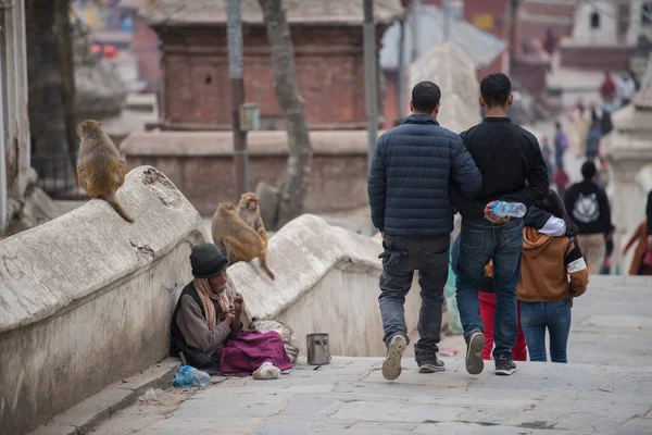 Катманду Непал Квітня 2019 Люди Інвалідністю Жебрають Вулиці Храму Пашупатінат — стокове фото