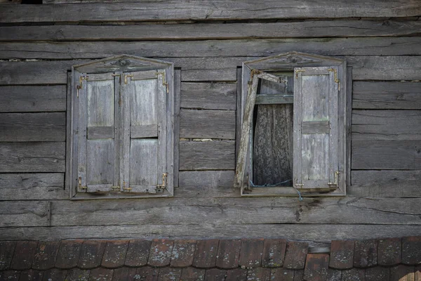 Croatia May 2022 Rustic Style Aged Window Rural Home Wall — Stock Fotó