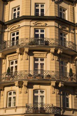 Munich, Germany - December 19 2021: Street view of the facade of the building in Munich downtown.