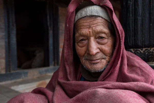 Kathmandu Nepale Aprile 2019 Ritratto Del Nepalese Più Anziano Piazza — Foto Stock