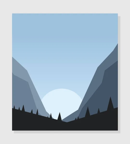 Mountain Valley Vector Illustration Beautiful Full Moon — Stock Vector