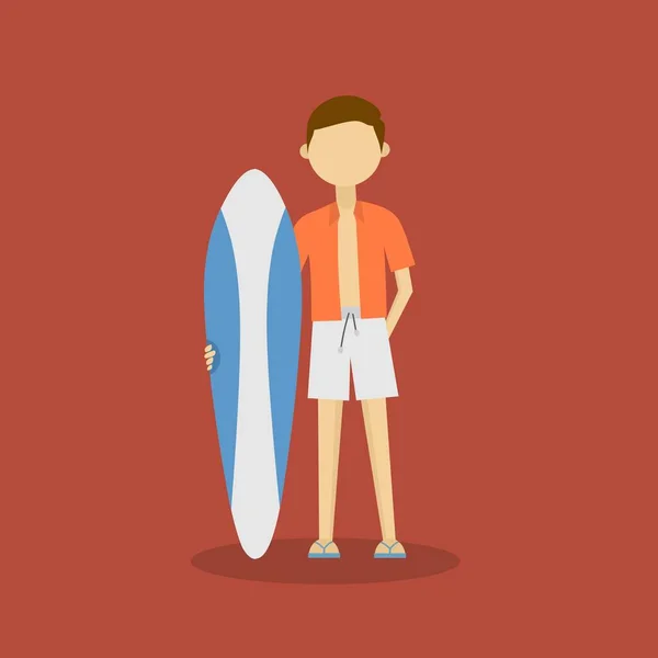 Ilustración Plana Personas Con Tablas Surf Ropa Casual Sandalias Para — Vector de stock