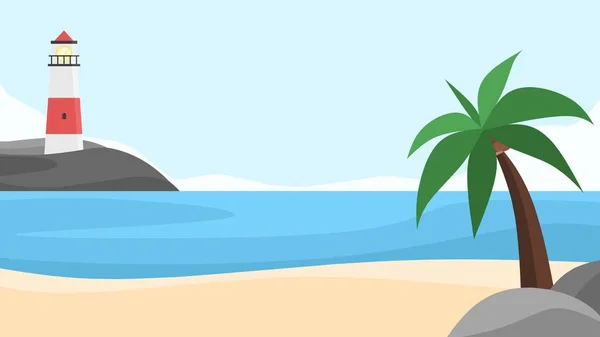 Ilustração Paisagem Pacífica Praia Fundo Com Mar Azul Céu Claro — Vetor de Stock