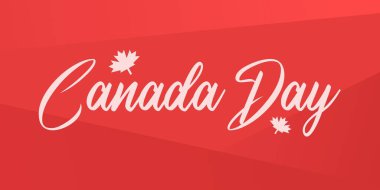 Kanada Günü yazıtları ve Kanada 1 Temmuz günü için akçaağaç yaprağı olan gradyan kırmızı bayrak.