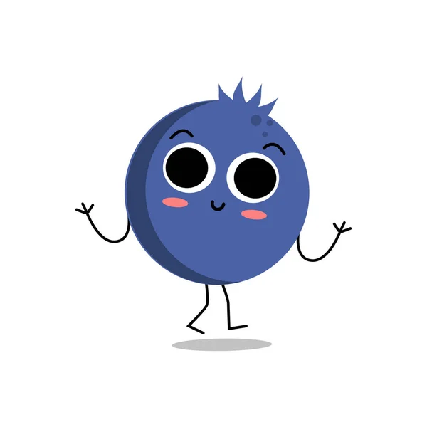 Cute Flat Cartoon Blueberry Illustration Vector Illustration Cute Blueberry Smiling — Stock Vector