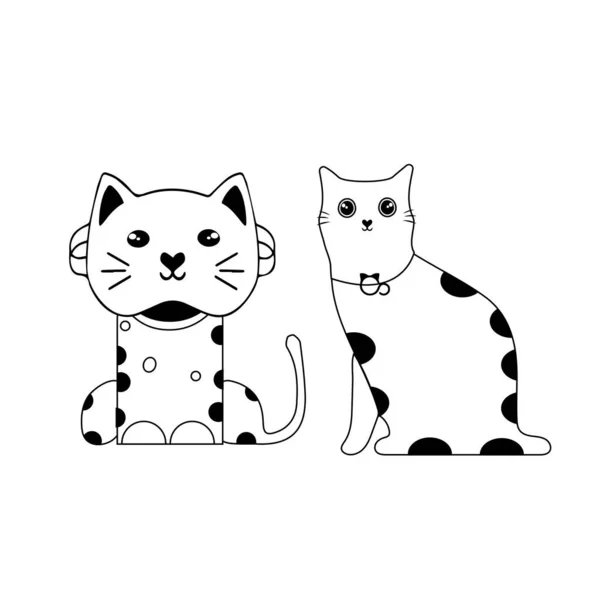 Ilustración Vectorial Diseño Carácter Contorno Gato Dibuja Estilo Garabato Lindo — Vector de stock
