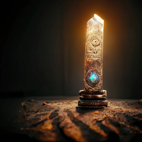 Digital Art Ancient God Artifact Metal Volumetric Lighting Illustration — Stockfoto