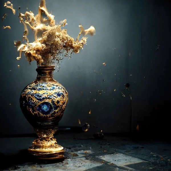 An ornate baroque vase, digital art style, intricate detail, 3d illustration